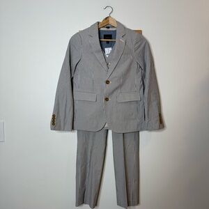 J. Crew Crewcuts Ludlow Seersucker 3 piece suit vest pant set size 12 formal